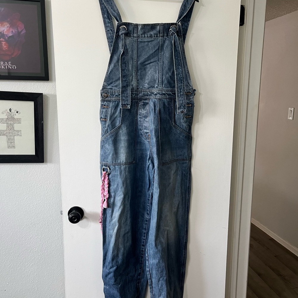 KHRISJOY 100% Cotton OVERALLS MEDIUM
 with Pink Tassel